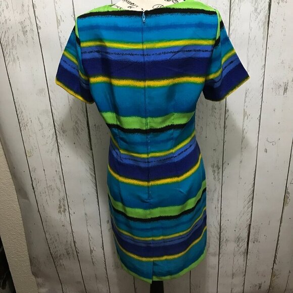 Sag Harbor Dress Petite bright colored stripes sheath with round collar Size 8P - Picture 5 of 12